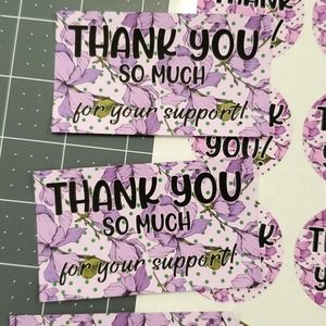 Floral Thank You Cards Stickers Set  Choose Pink, Blue, Purple, Peach 24 Each